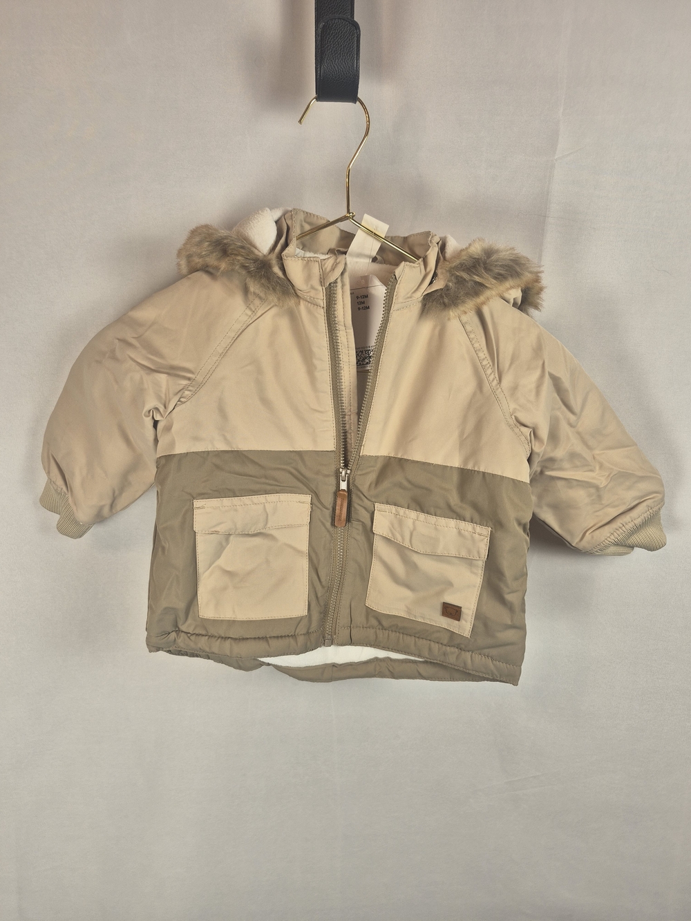 H&M Kids Two-Tone Hooded Puffer Jacket - Beige & Tan 12M